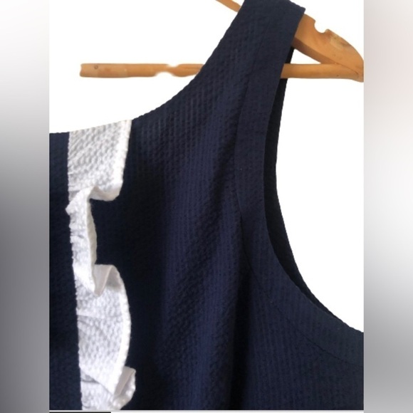 Lauren James James Bailey nvy cttn blnd md wght seersckr    slvlss shth drssSZ S - Picture 4 of 8